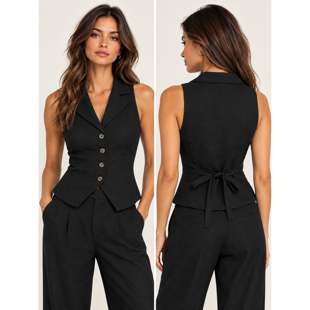 Reformation Taryn Vest Top Black Tailored Button Front Size 4 Minimalist